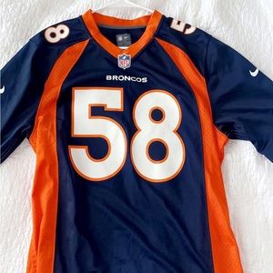 Nike On Field Bronco’s Von Miller Navy Blue and Orange NFL Jetsey
